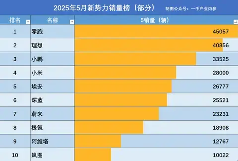 5月新势力销量榜单出炉，零跑三连冠，产能博弈定生死